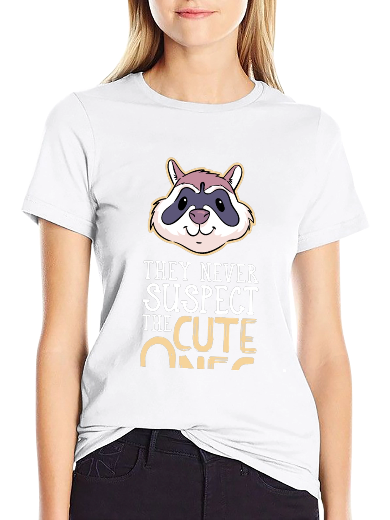 Camiseta Negra con Diseño de Mapache Cute Ones