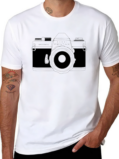 Camiseta Negra con Diseño de Cámara Retro
