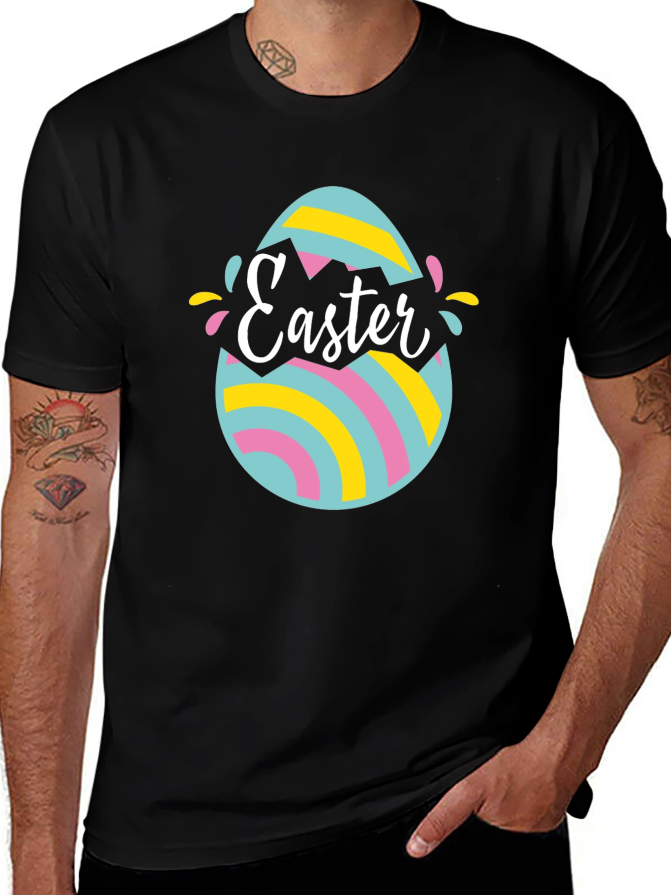 Camiseta Negra con Diseño de Huevo de Pascua