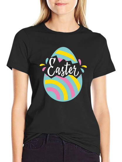 Camiseta Negra con Diseño de Huevo de Pascua