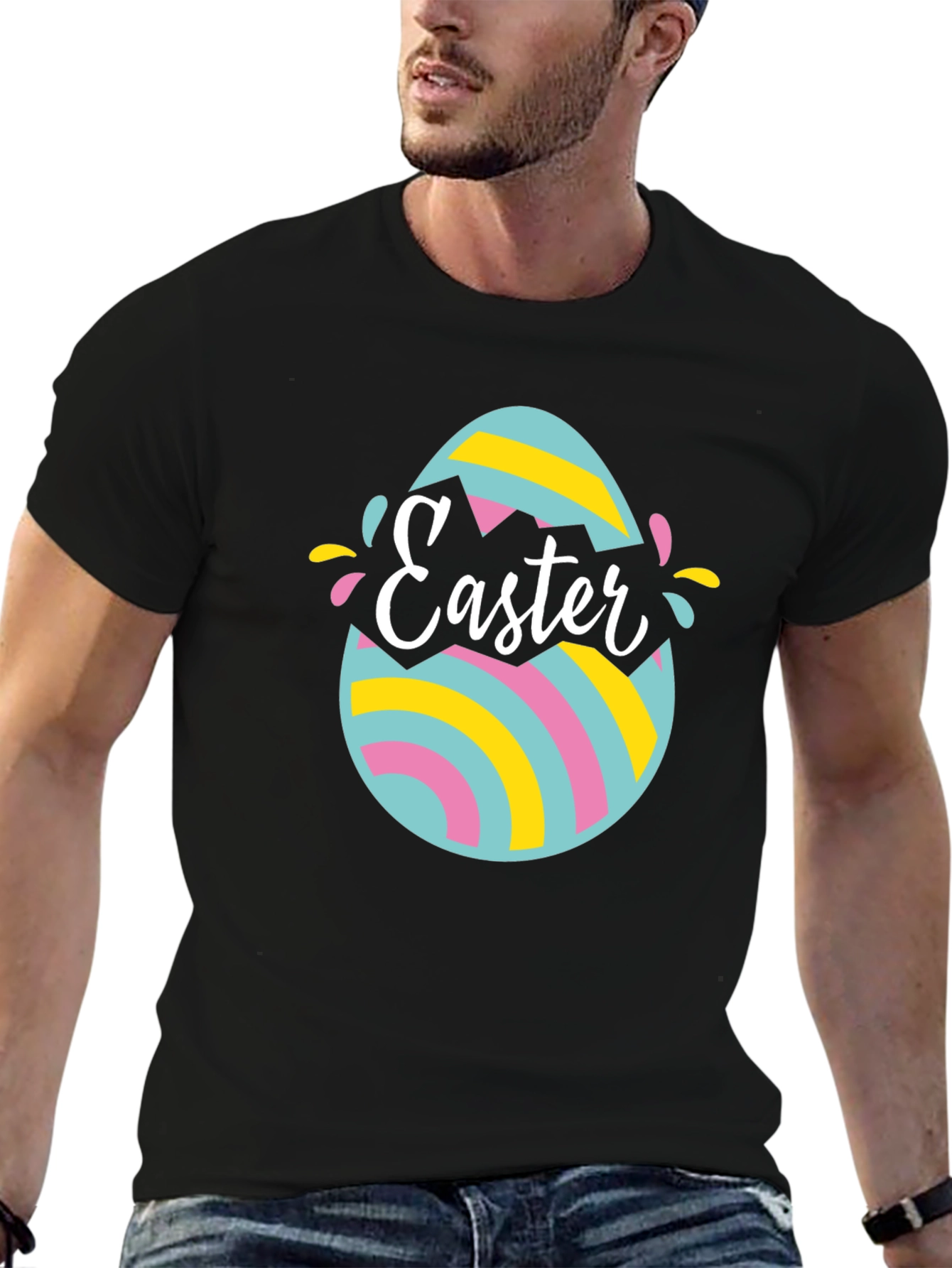 Camiseta Negra con Diseño de Huevo de Pascua