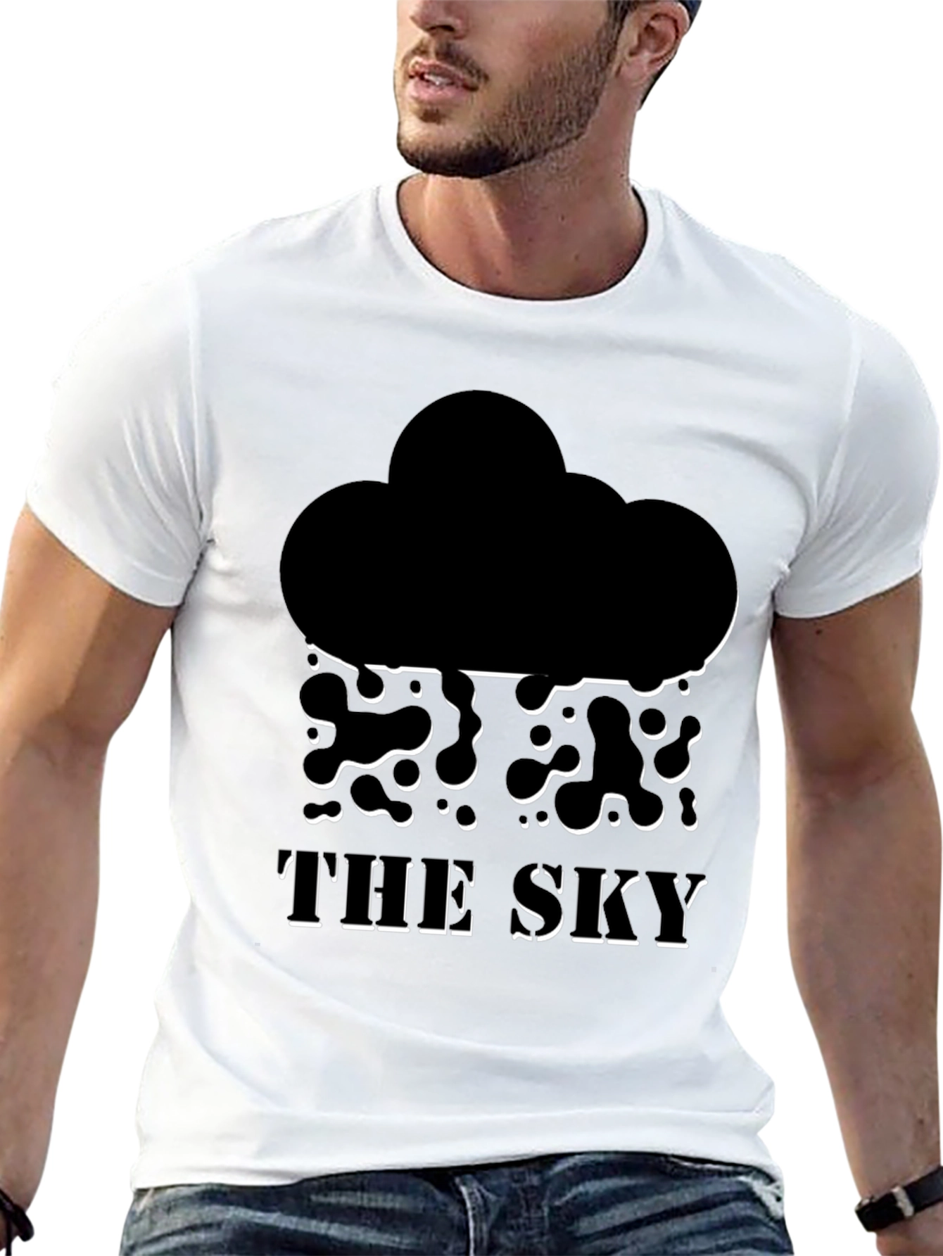 Camiseta Negra The Sky con Estampado de Nube