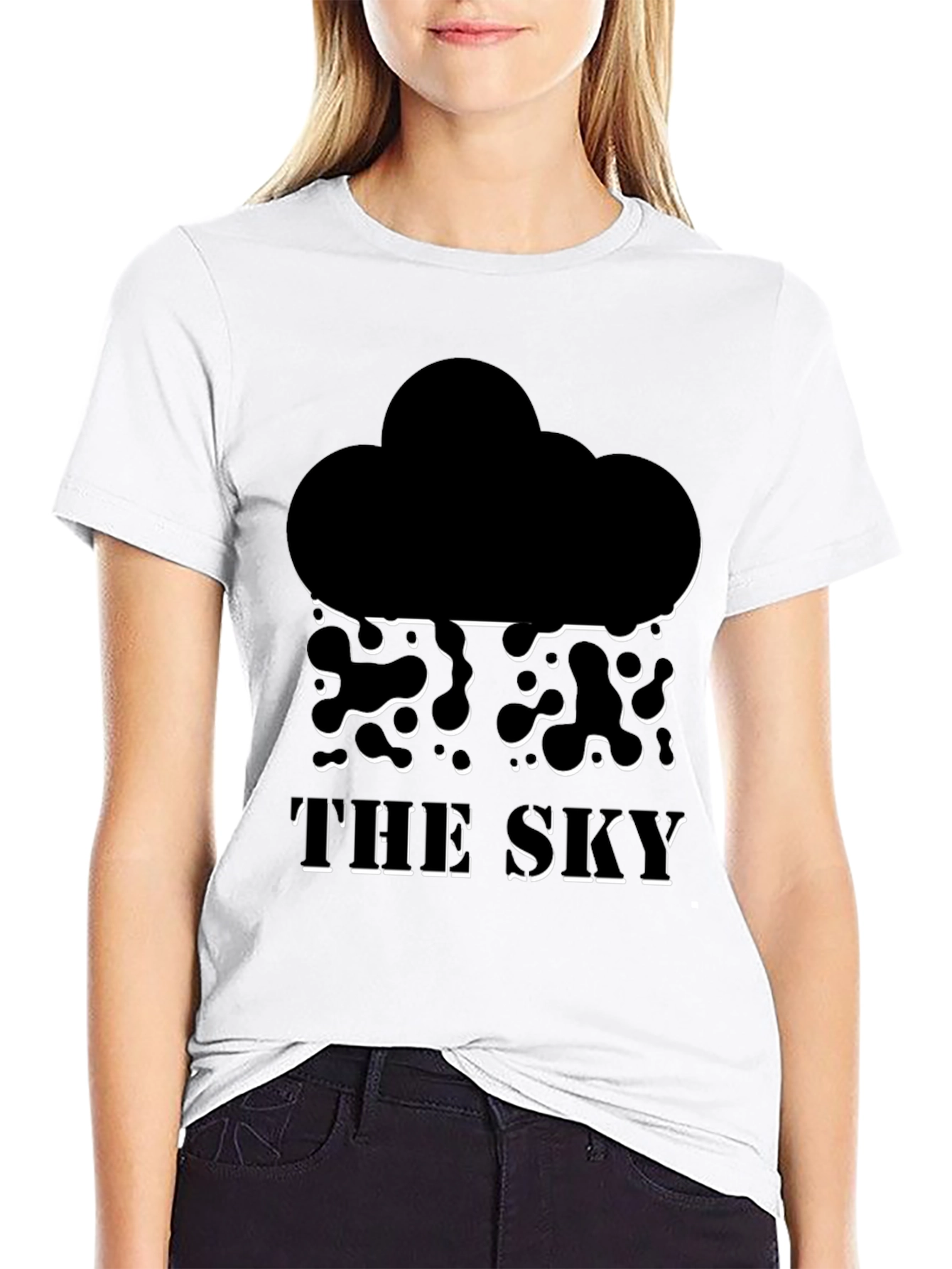 Camiseta Negra The Sky con Estampado de Nube