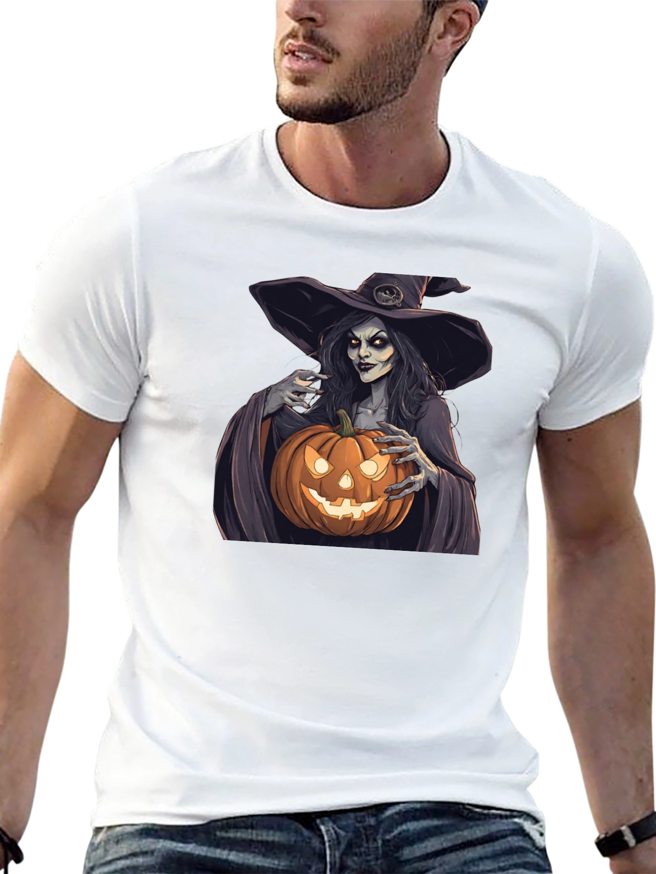Camiseta Negra Halloween Bruja Calabaza