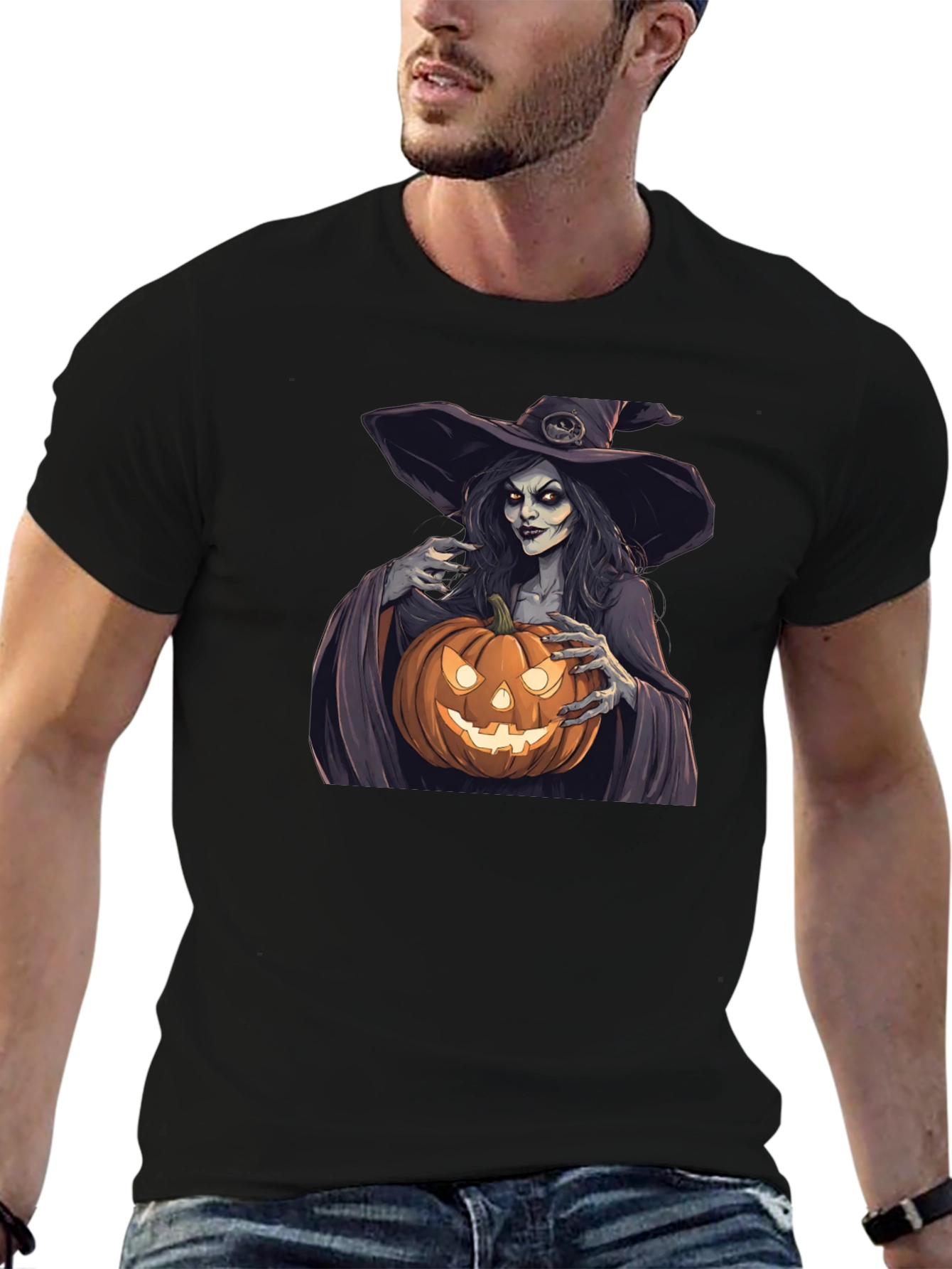 Camiseta Negra Halloween Bruja Calabaza