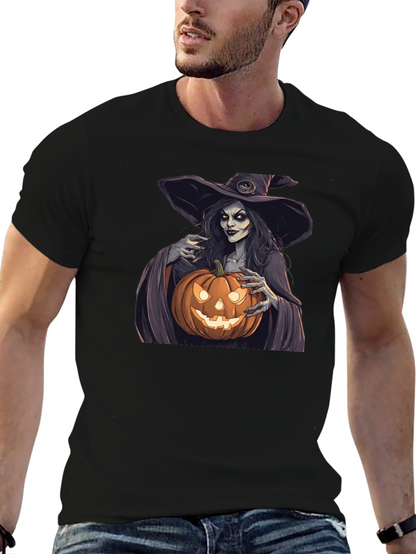 Camiseta Negra Halloween Bruja Calabaza