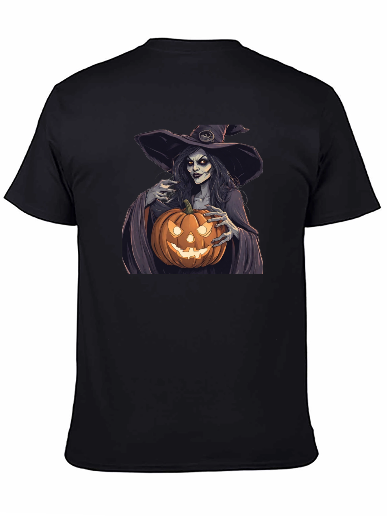 Camiseta Negra Halloween Bruja Calabaza