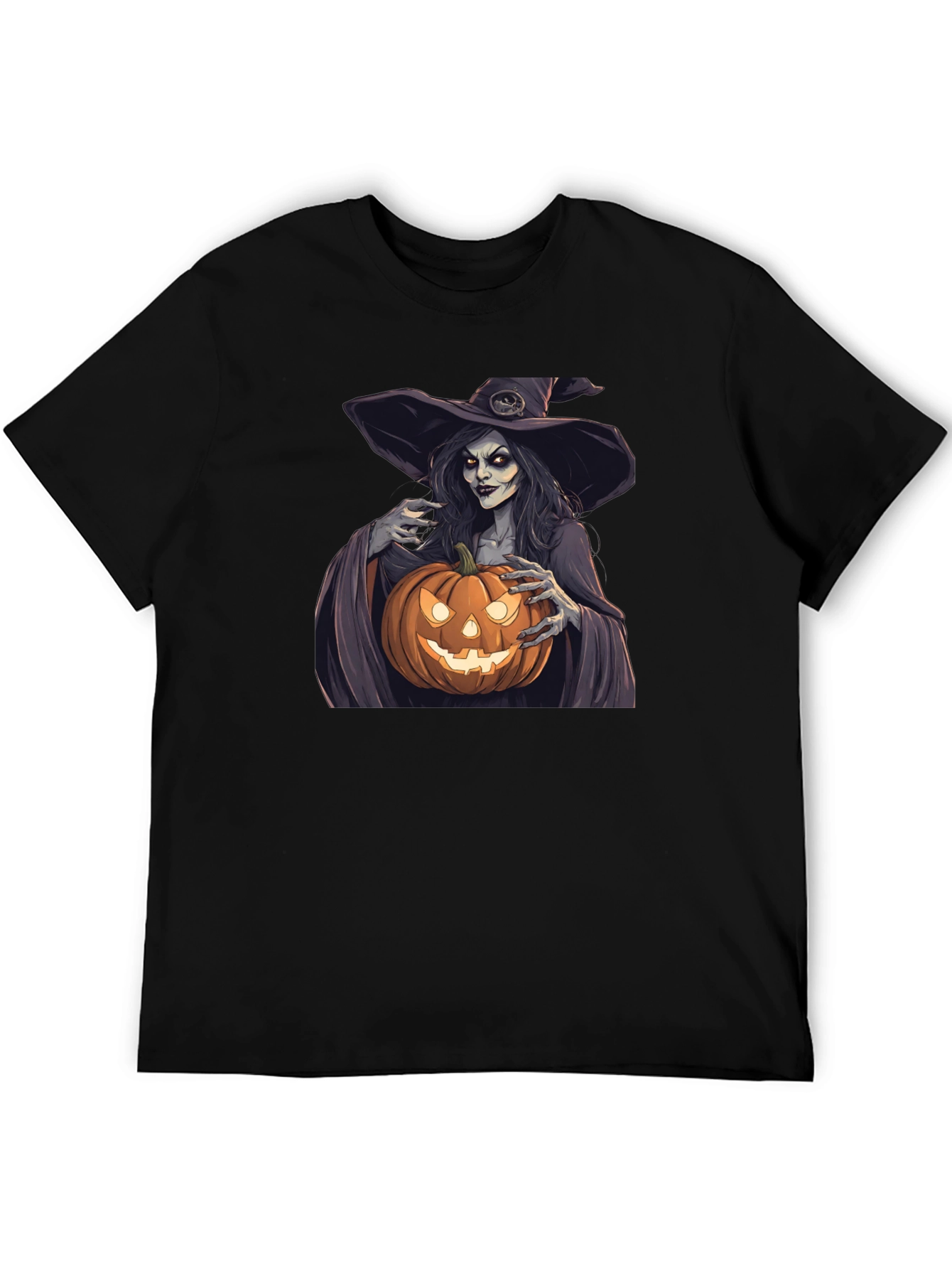 Camiseta Negra Halloween Bruja Calabaza
