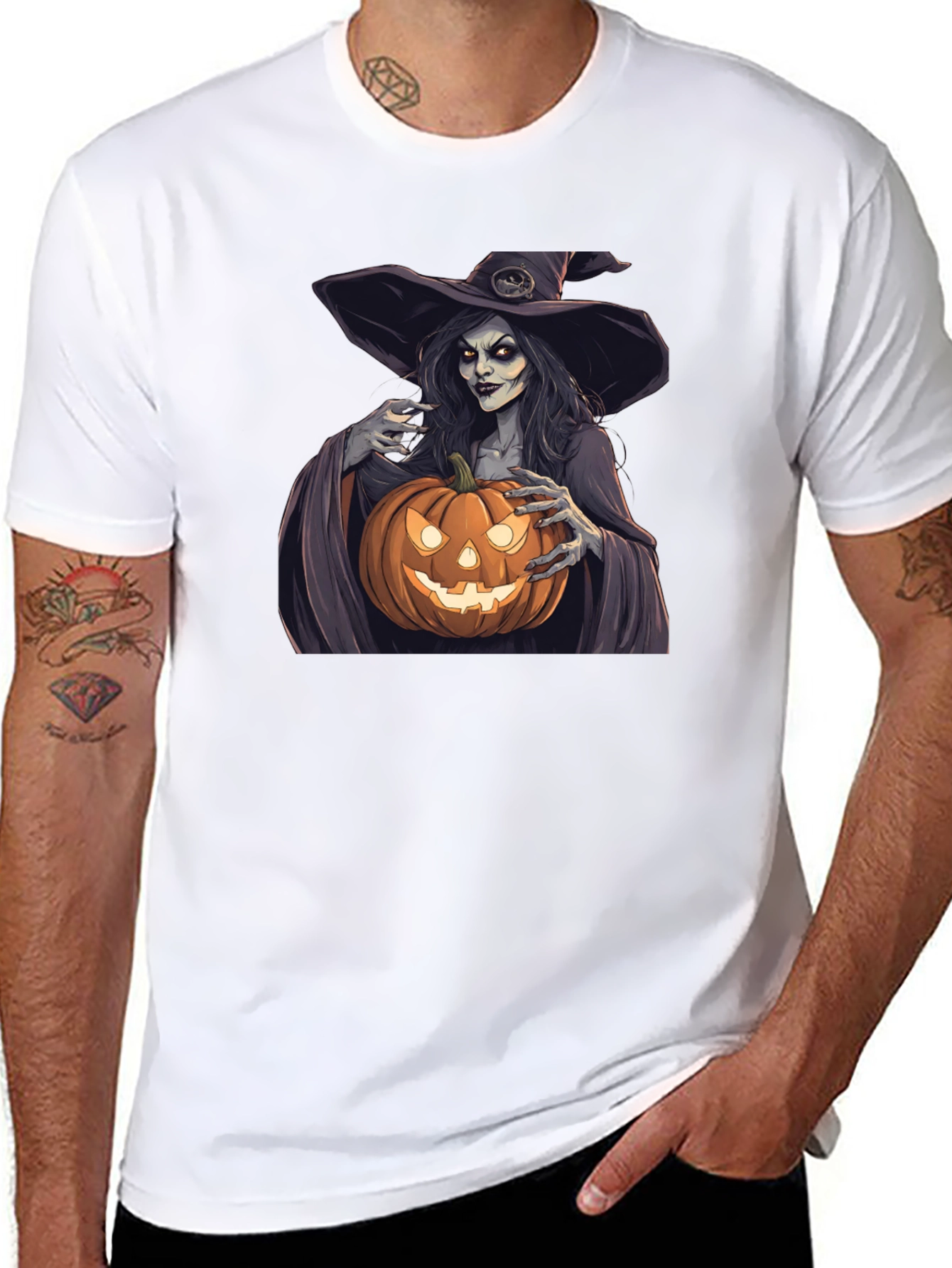 Camiseta Negra Halloween Bruja Calabaza
