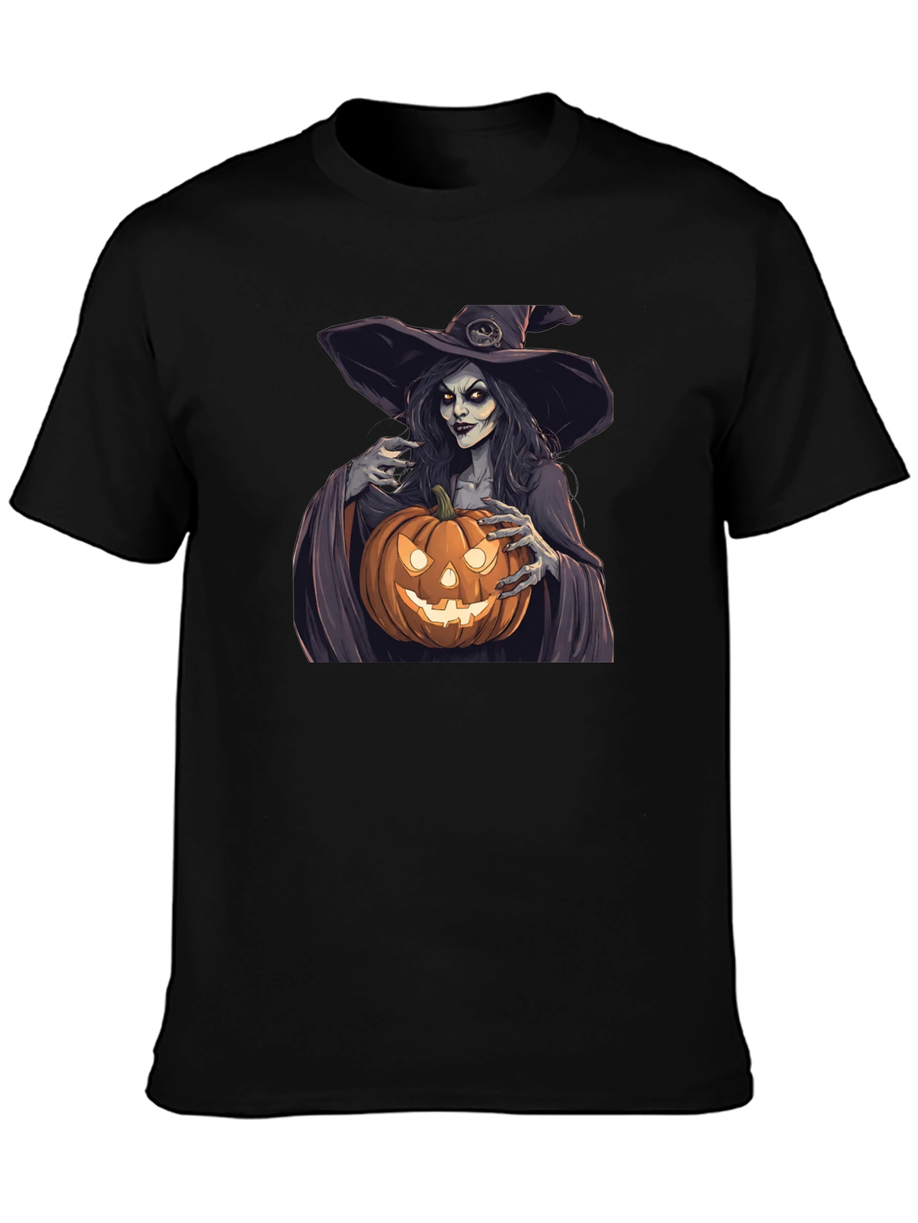 Camiseta Negra Halloween Bruja Calabaza