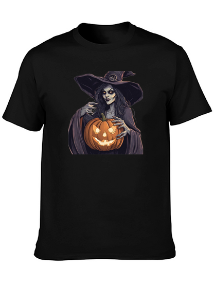 Camiseta Negra Halloween Bruja Calabaza