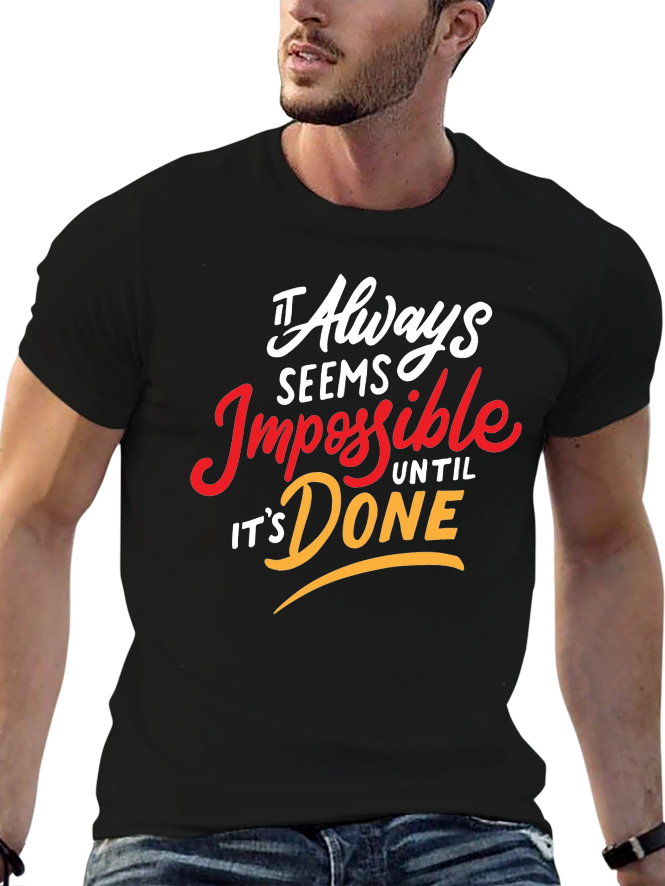Camiseta Negra Motivacional: Siempre Imposible Hasta Que Se Hace