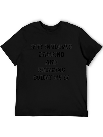 Camiseta Negra: Camping y Bebidas - ¡Cuenta Conmigo!