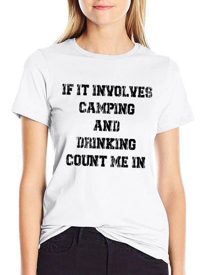 Camiseta Negra: Camping y Bebidas - ¡Cuenta Conmigo!