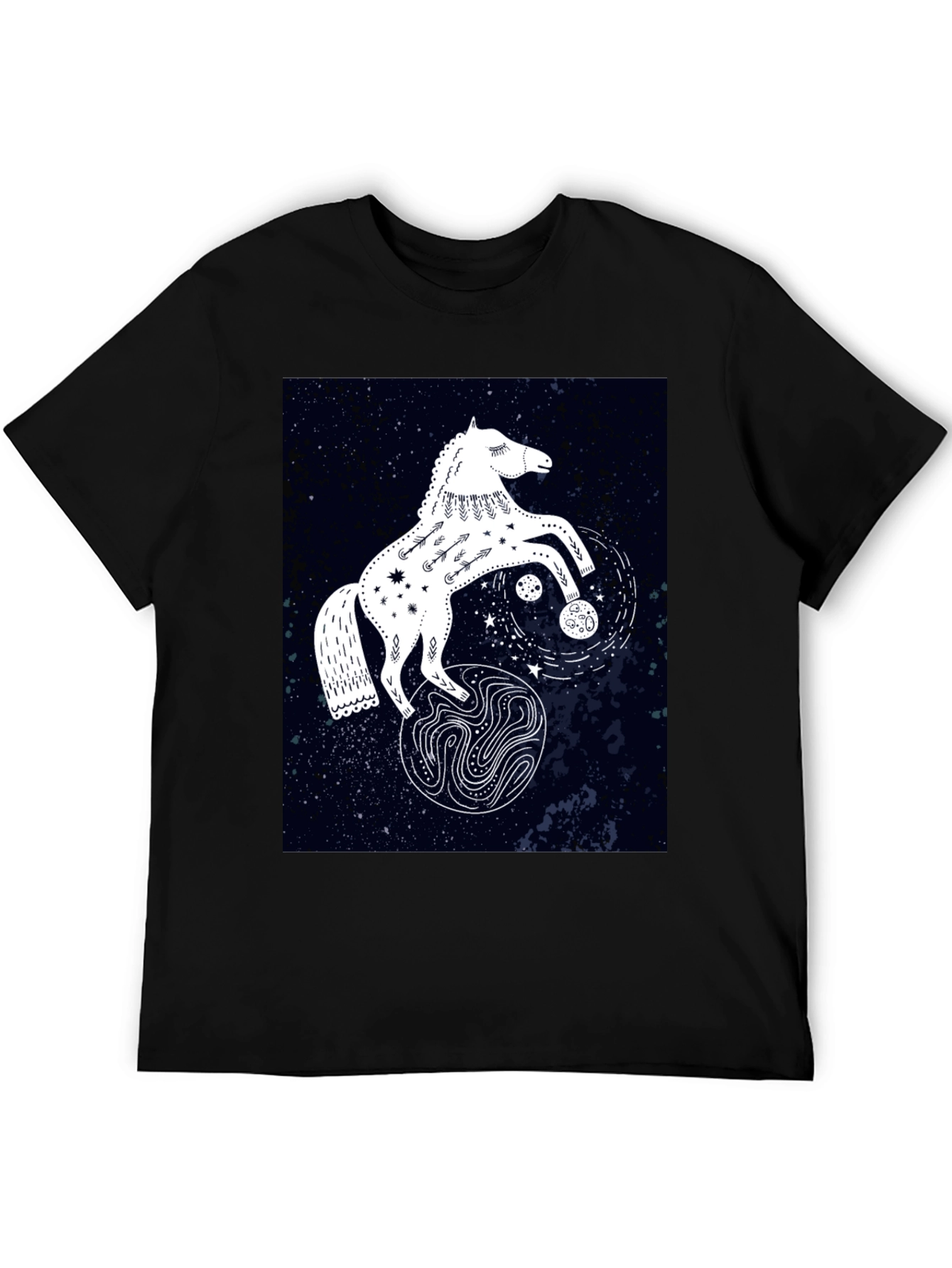 Camiseta Negra con Diseño de Caballo Celestial