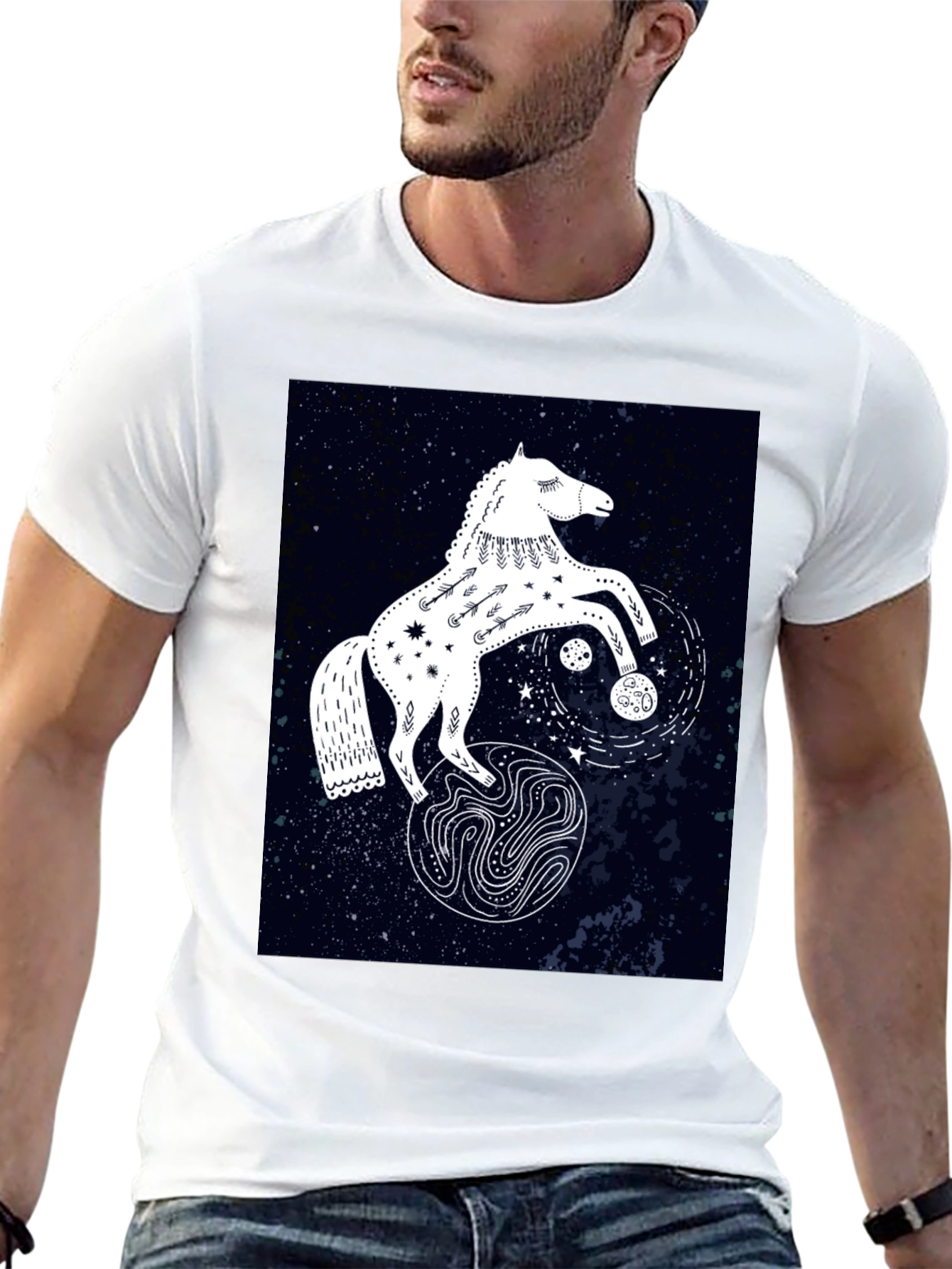 Camiseta Negra con Diseño de Caballo Celestial