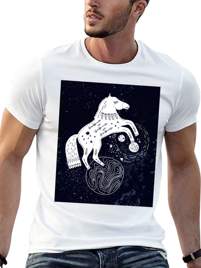 Camiseta Negra con Diseño de Caballo Celestial