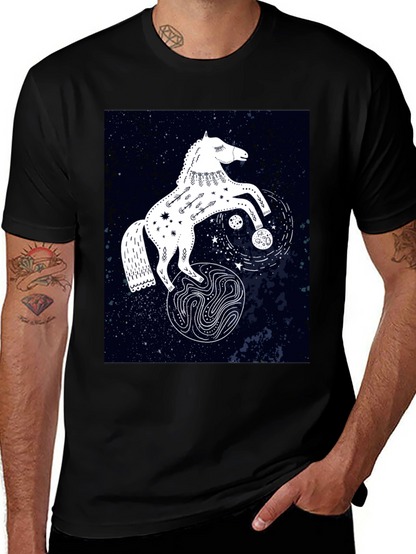 Camiseta Negra con Diseño de Caballo Celestial