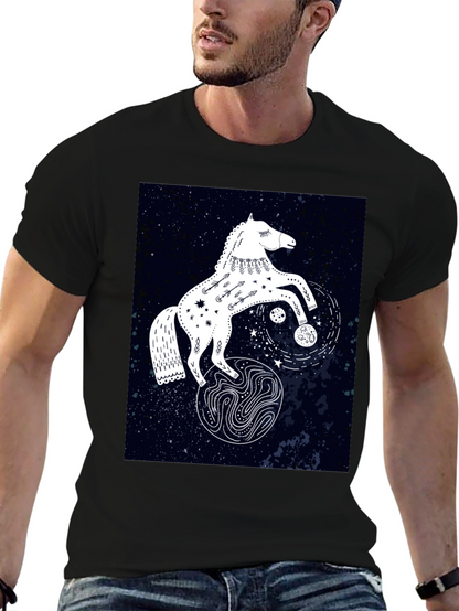 Camiseta Negra con Diseño de Caballo Celestial