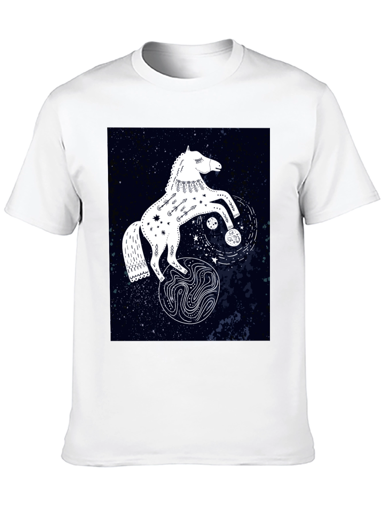 Camiseta Negra con Diseño de Caballo Celestial