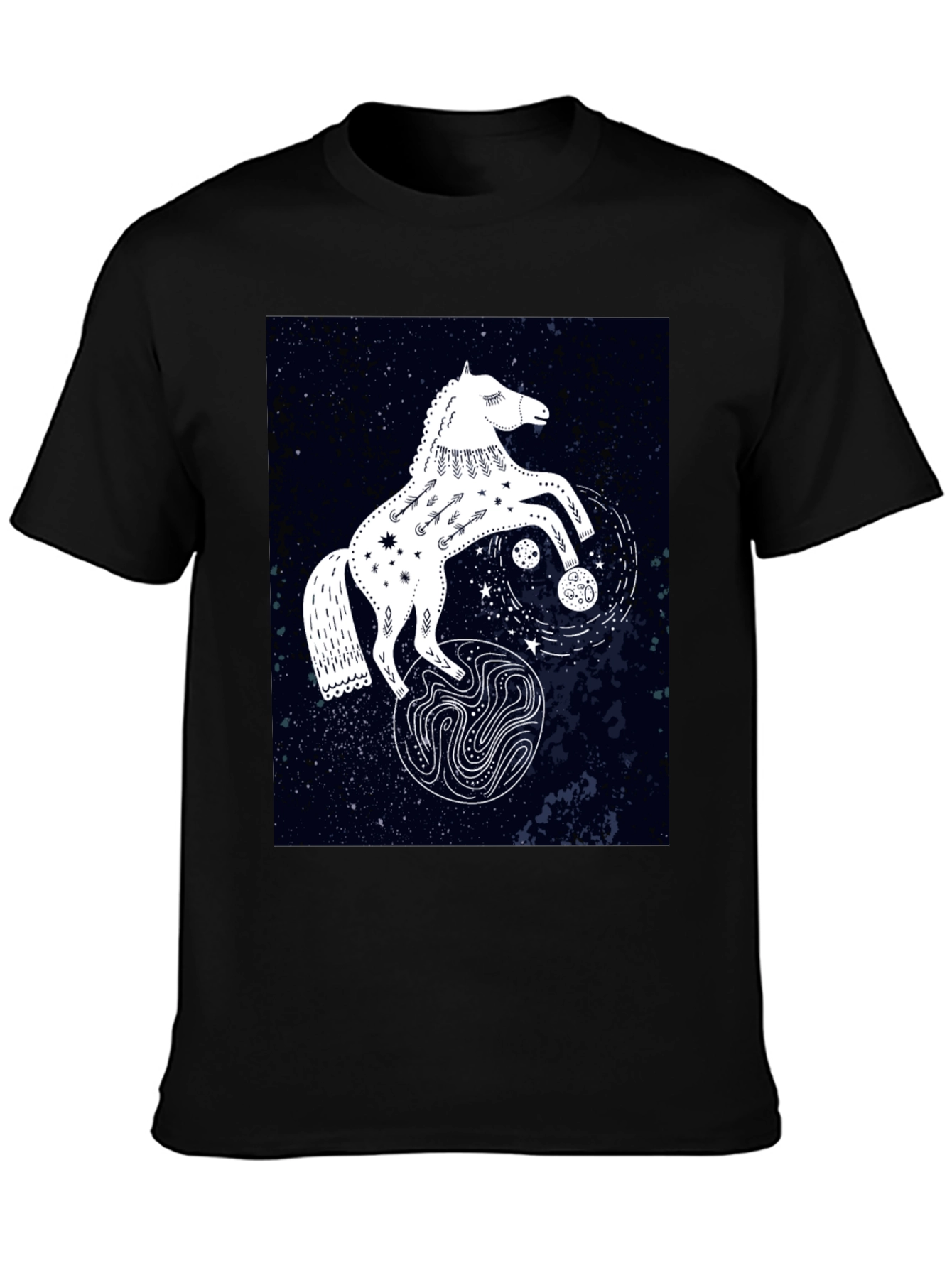 Camiseta Negra con Diseño de Caballo Celestial