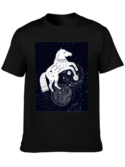 Camiseta Negra con Diseño de Caballo Celestial