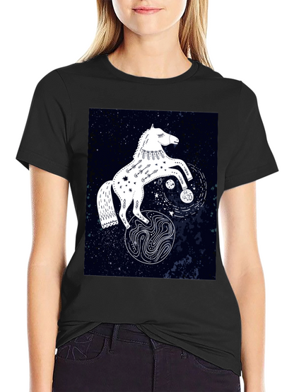 Camiseta Negra con Diseño de Caballo Celestial
