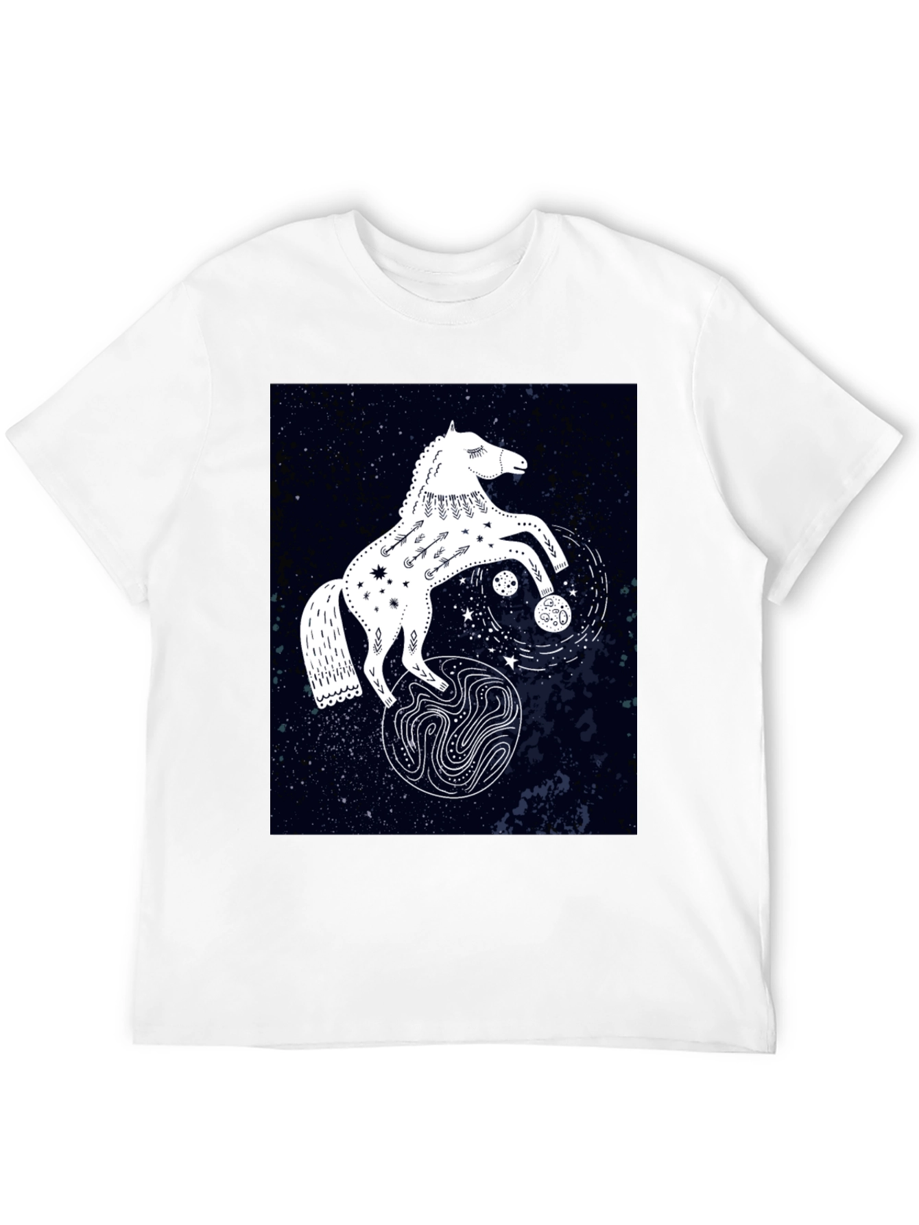 Camiseta Negra con Diseño de Caballo Celestial