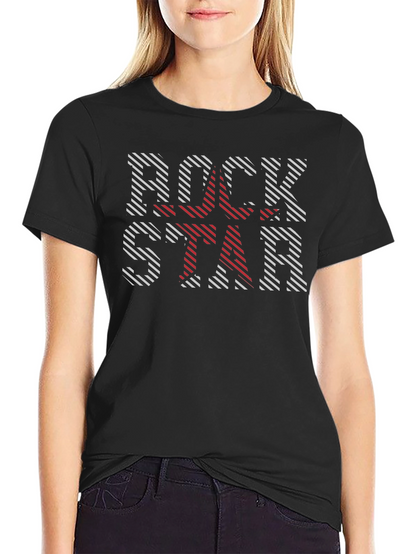 Camiseta Negra Rockstar con Estampado Rayado