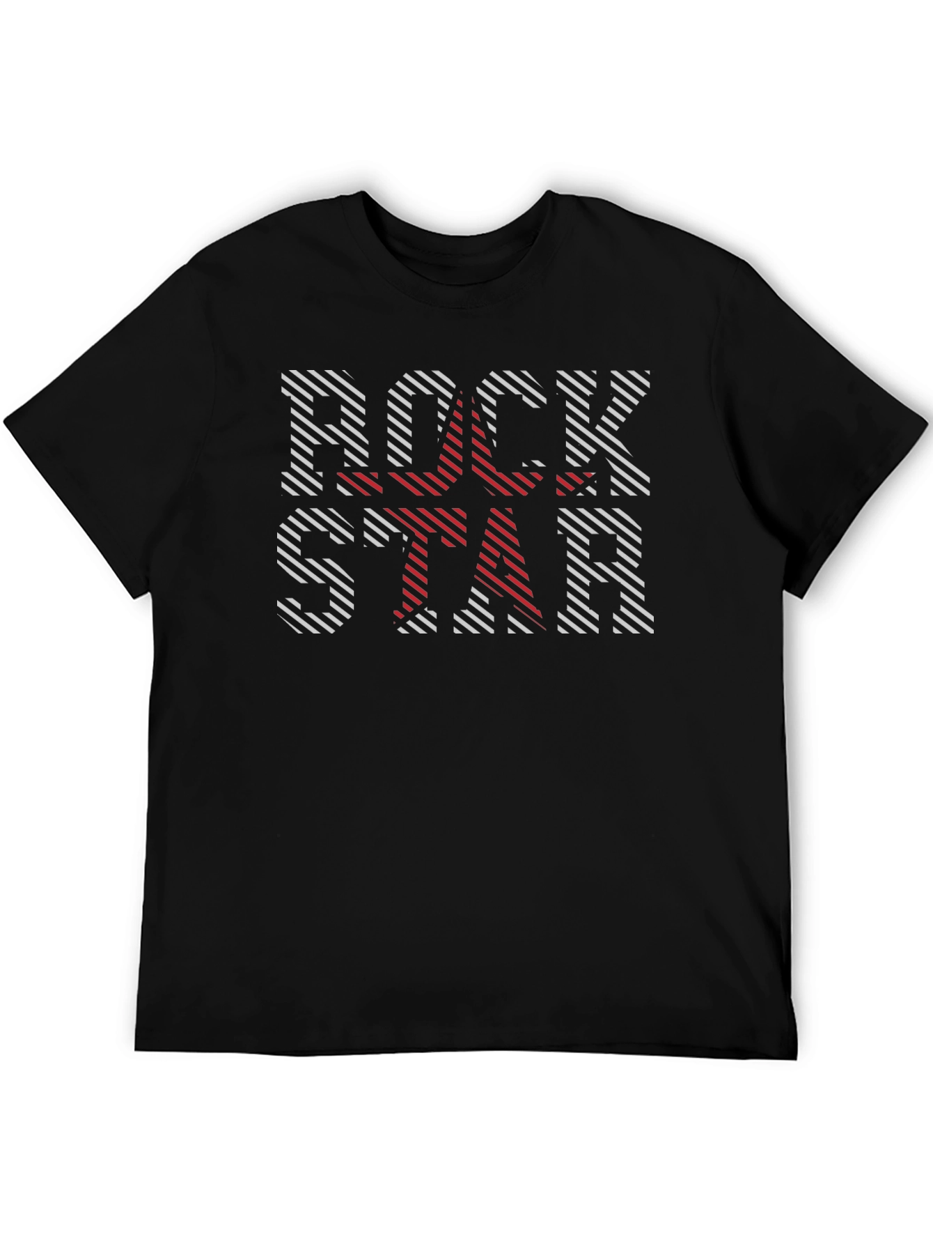 Camiseta Negra Rockstar con Estampado Rayado
