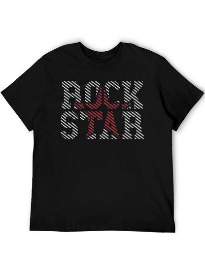 Camiseta Negra Rockstar con Estampado Rayado