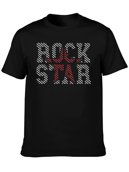 Camiseta Negra Rockstar con Estampado Rayado