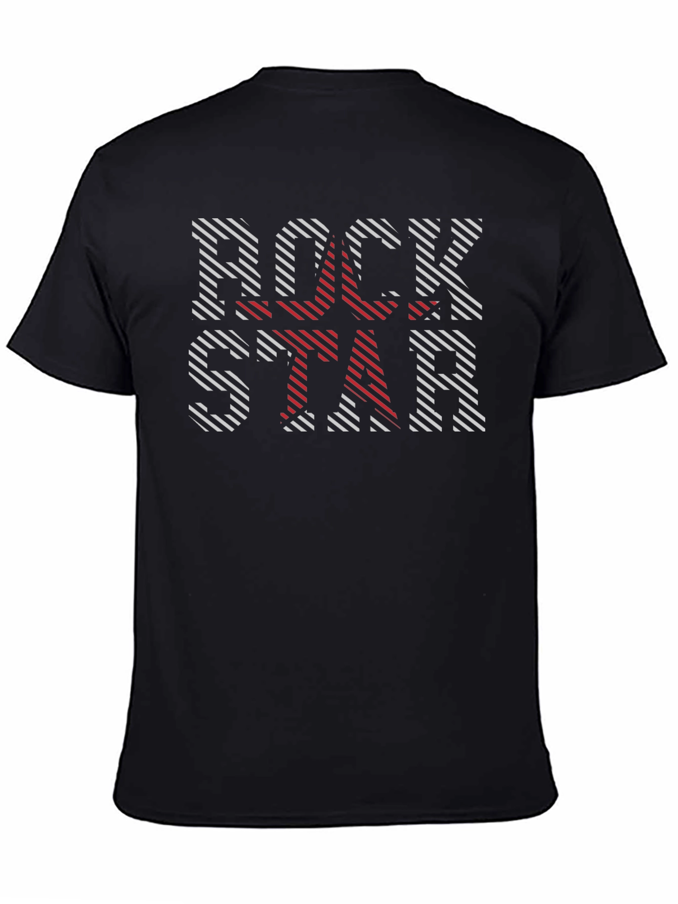 Camiseta Negra Rockstar con Estampado Rayado