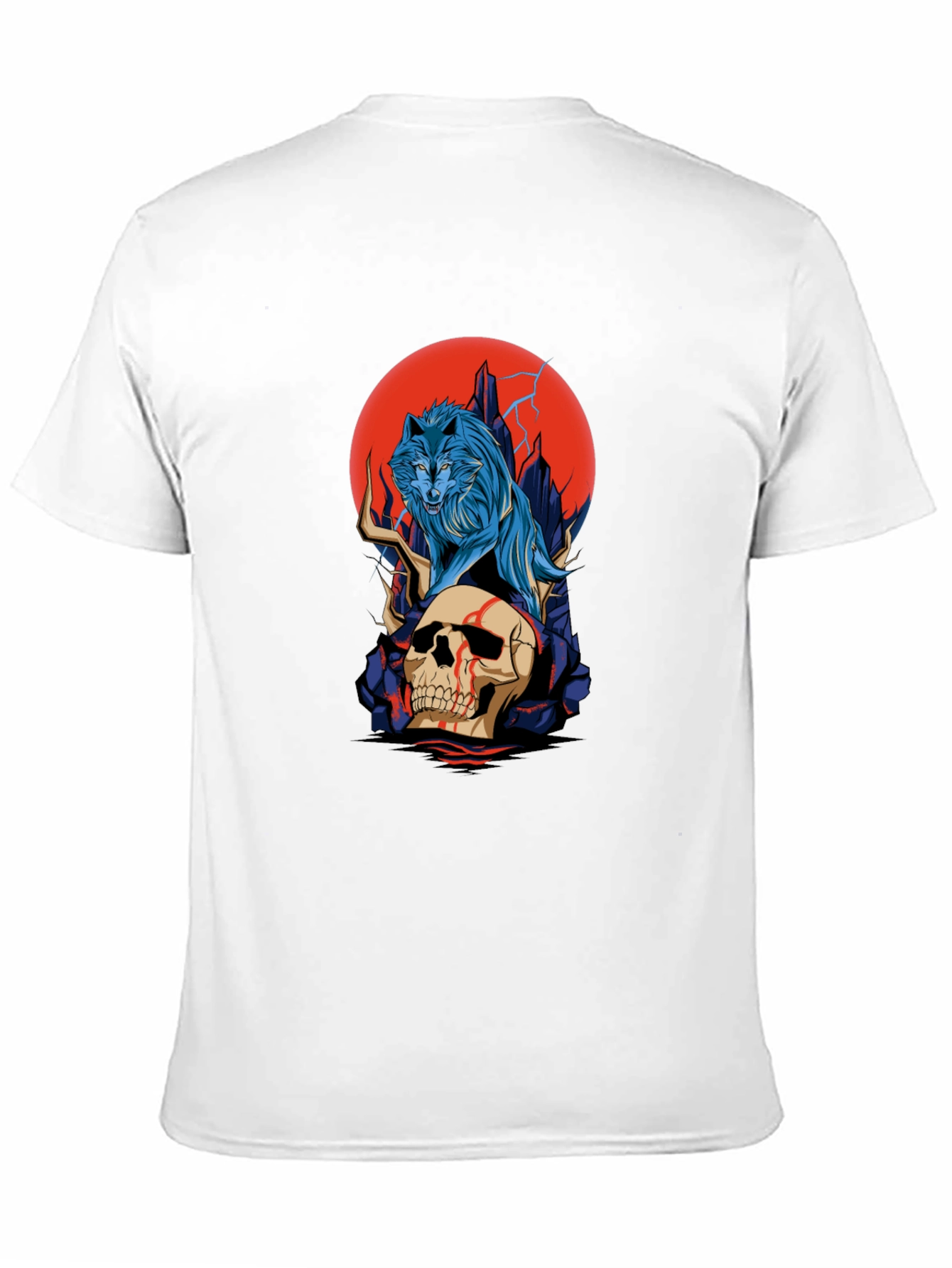 Camiseta Negra: Lobo y Cráneo con Luna Roja