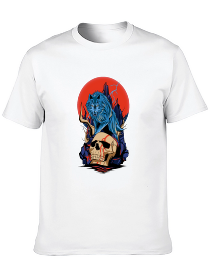 Camiseta Negra: Lobo y Cráneo con Luna Roja