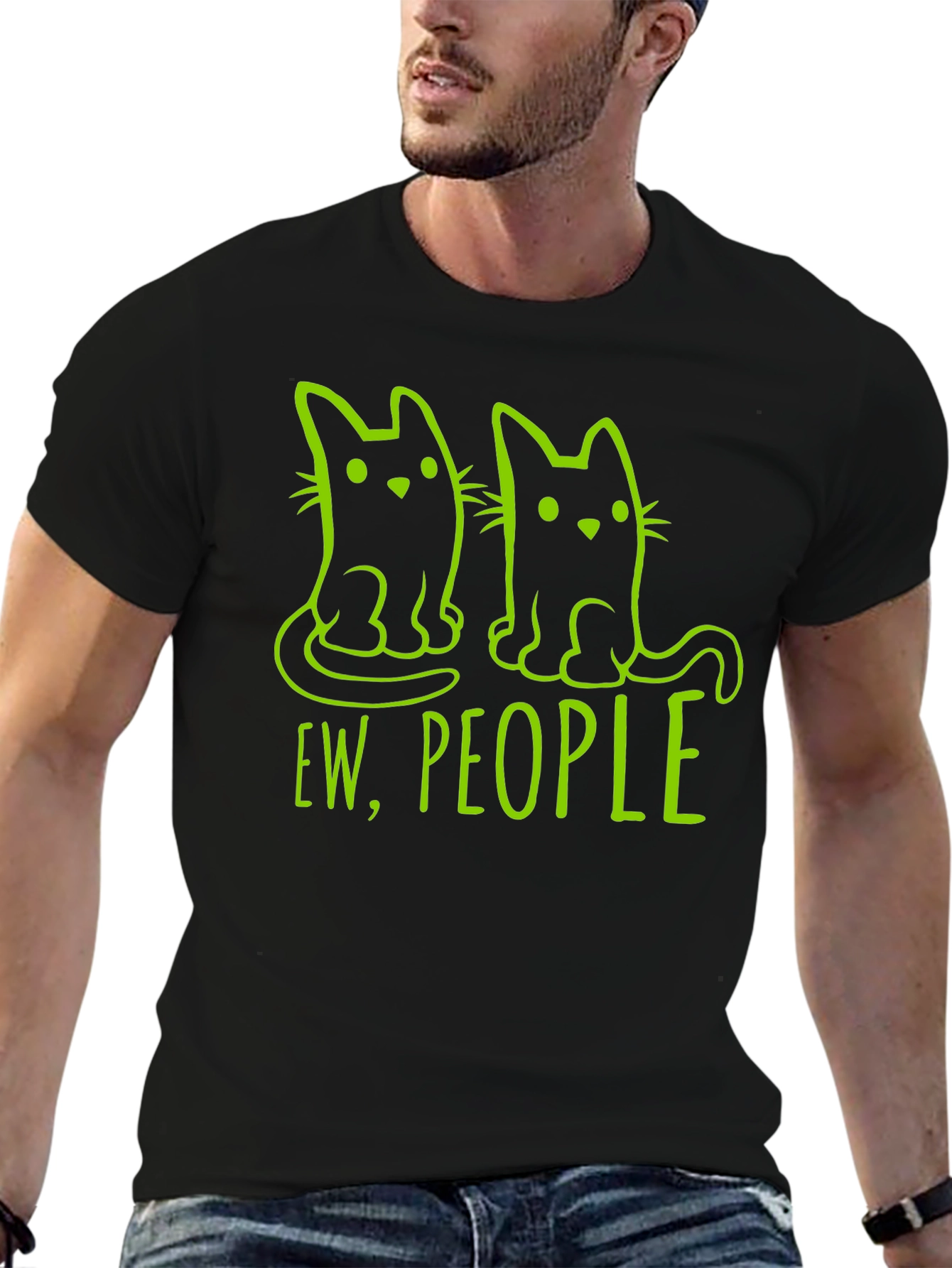 Camiseta Negra con Diseño de Gatos Ew People