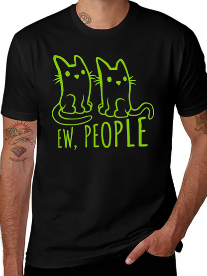 Camiseta Negra con Diseño de Gatos Ew People