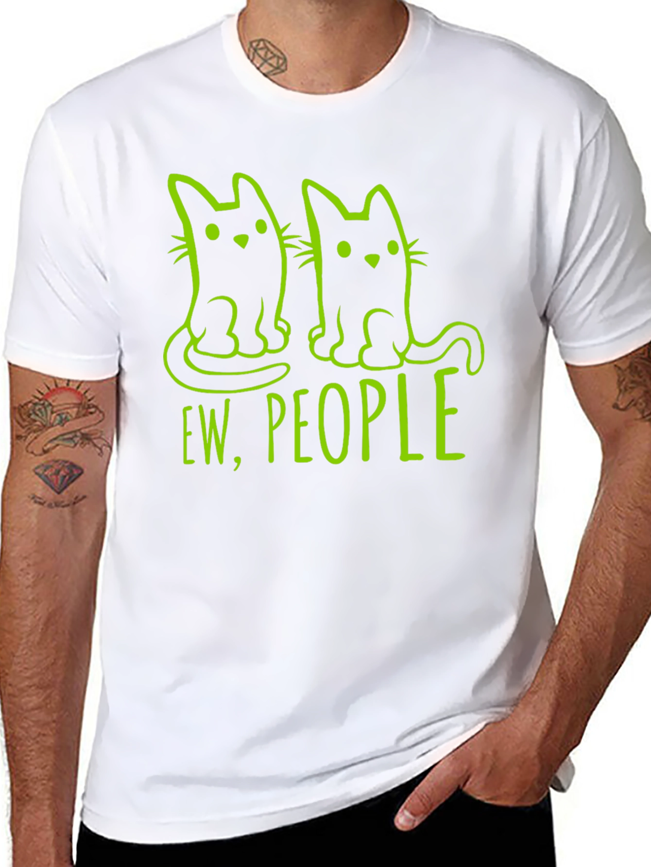 Camiseta Negra con Diseño de Gatos Ew People