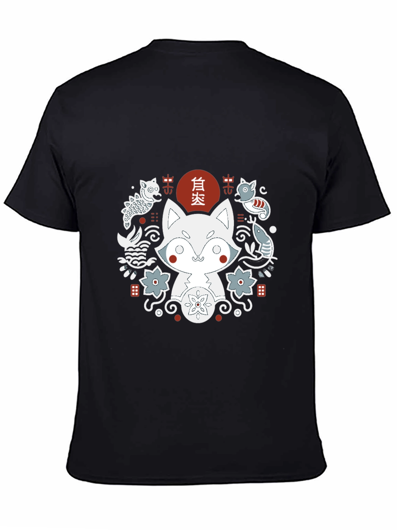 Camiseta Negra con Diseño Japonés de Zorro