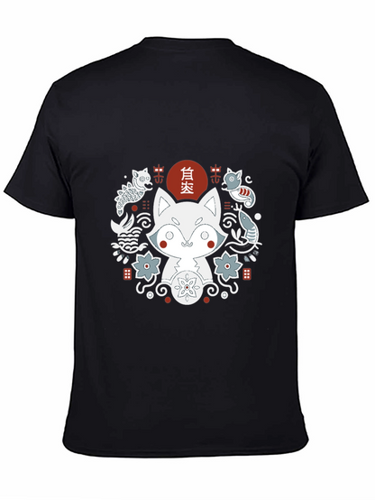 Camiseta Negra con Diseño Japonés de Zorro