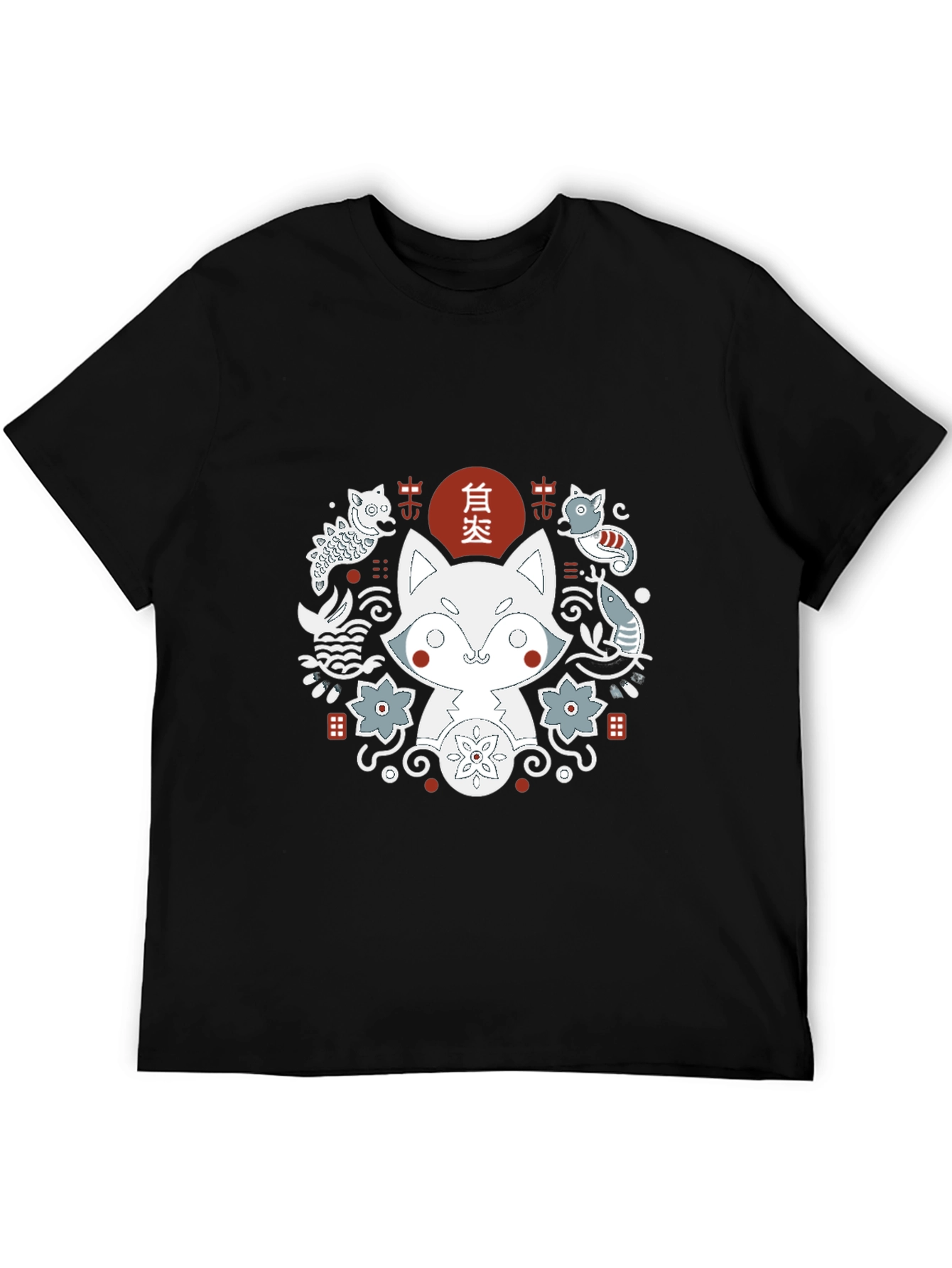 Camiseta Negra con Diseño Japonés de Zorro