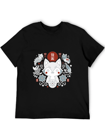 Camiseta Negra con Diseño Japonés de Zorro