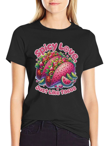 Camiseta Negra Estampada Spicy Love Tacos