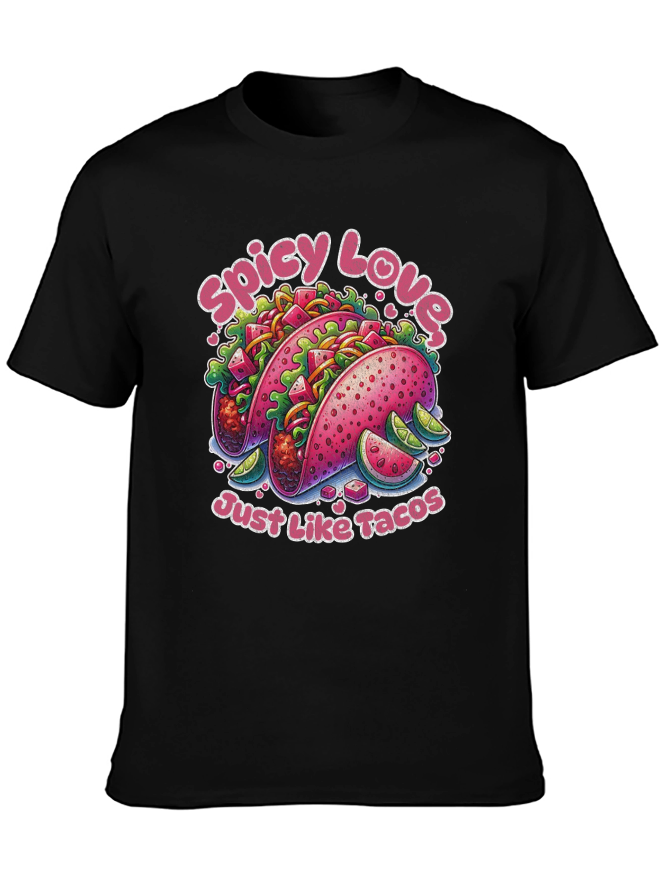 Camiseta Negra Estampada Spicy Love Tacos
