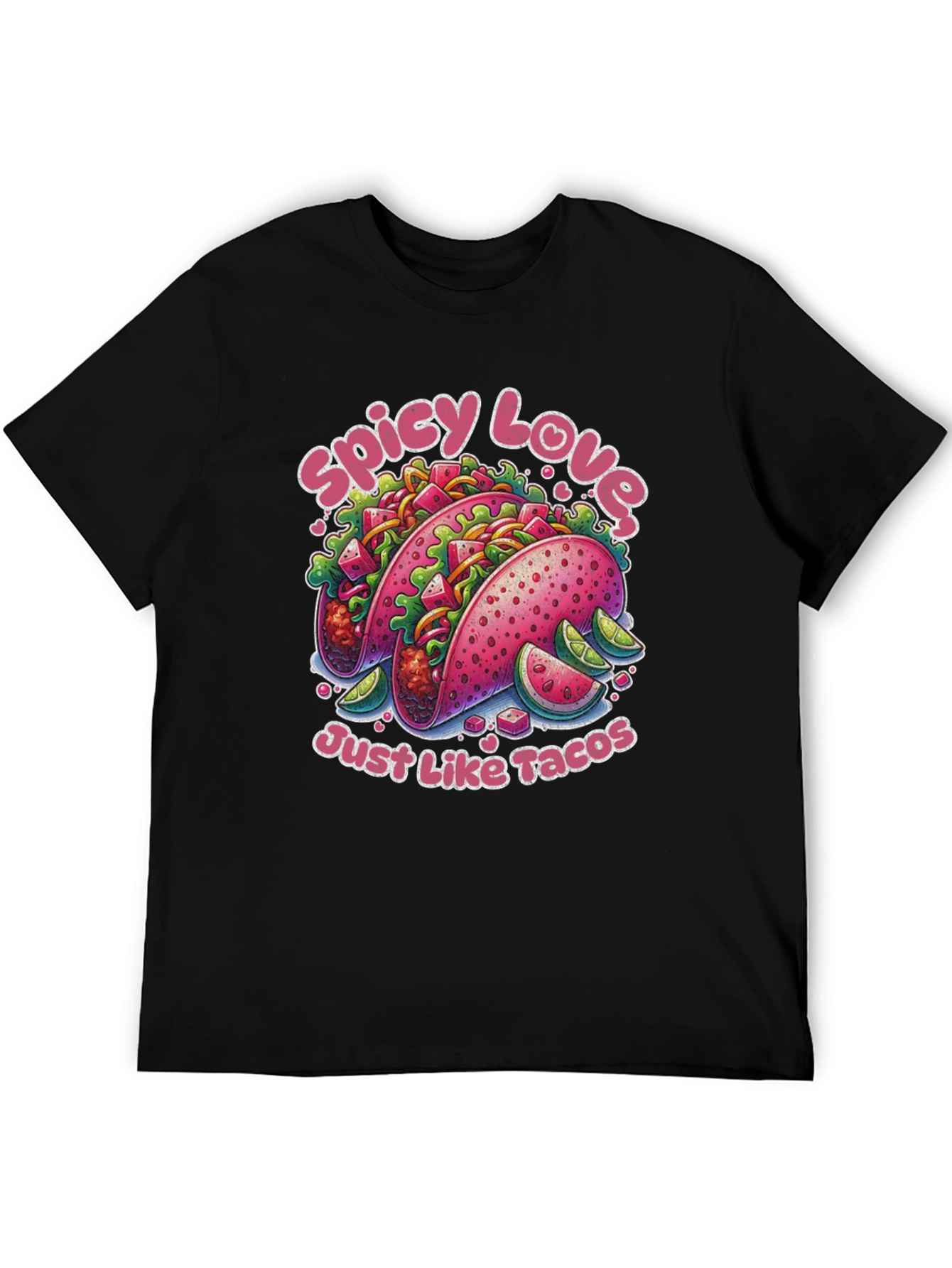 Camiseta Negra Estampada Spicy Love Tacos