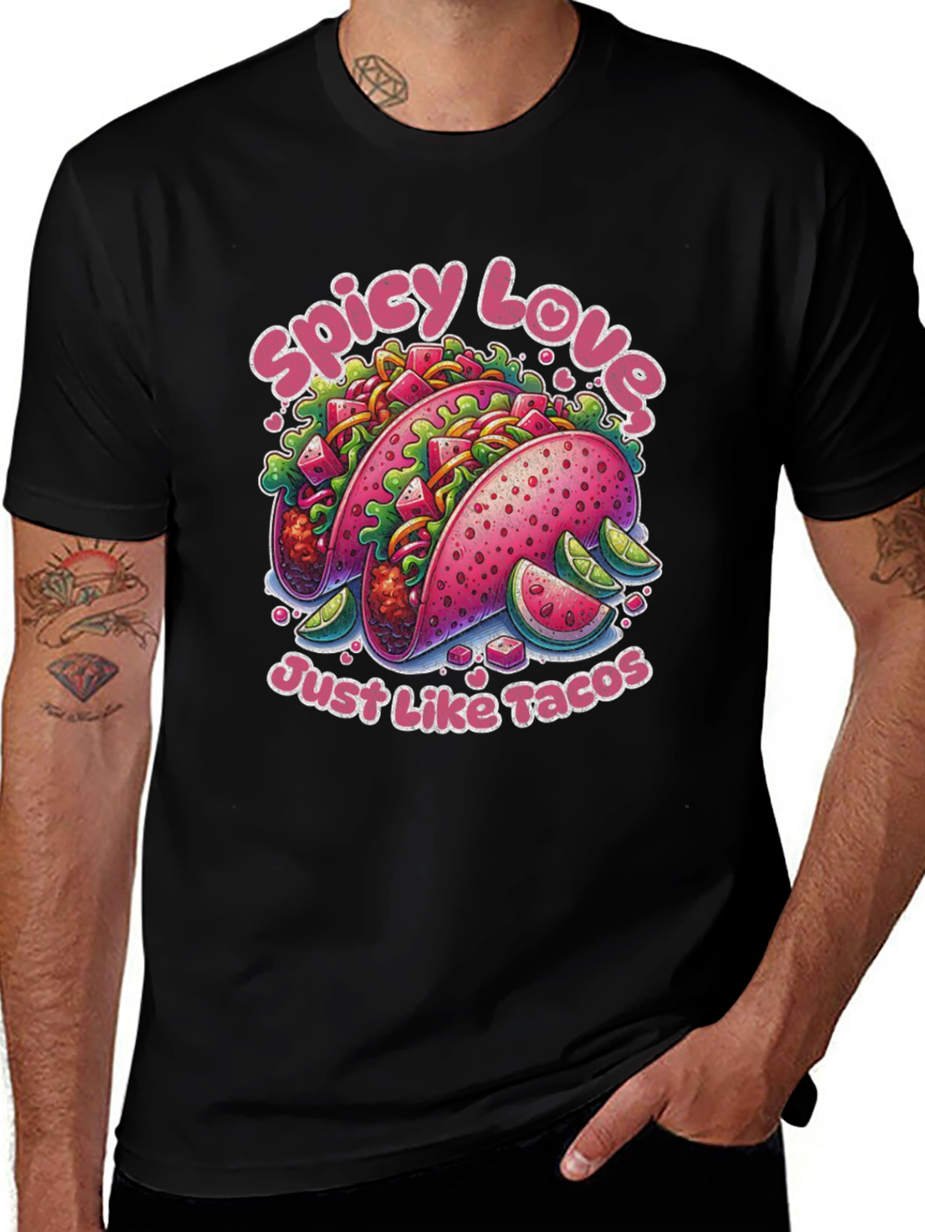 Camiseta Negra Estampada Spicy Love Tacos