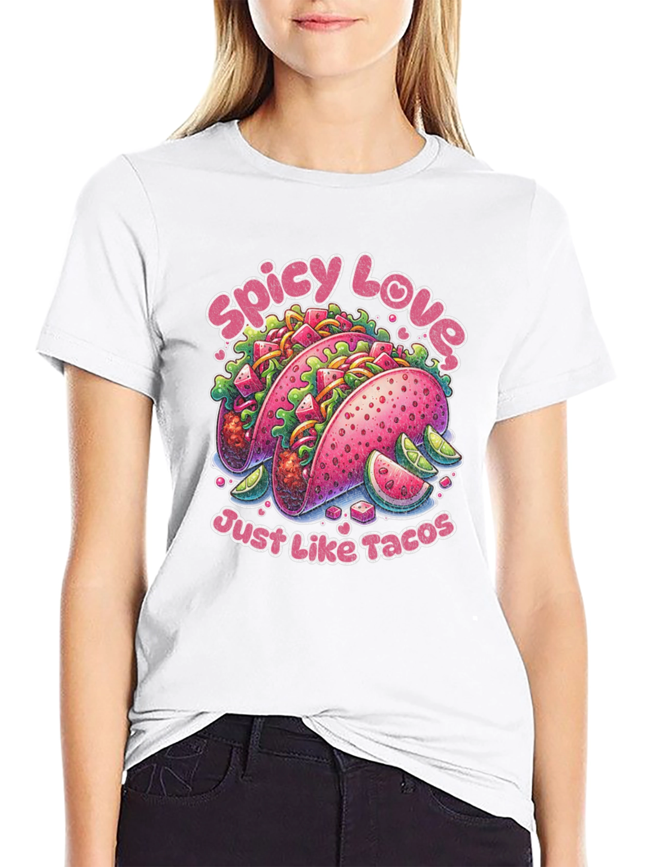 Camiseta Negra Estampada Spicy Love Tacos