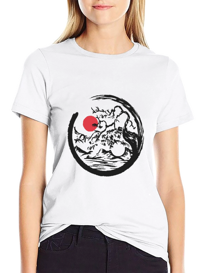 Camiseta Negra Estampado Sol Rojo Japonés