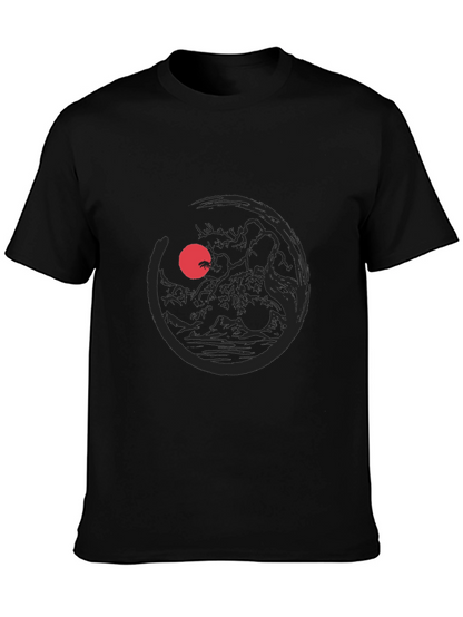 Camiseta Negra Estampado Sol Rojo Japonés