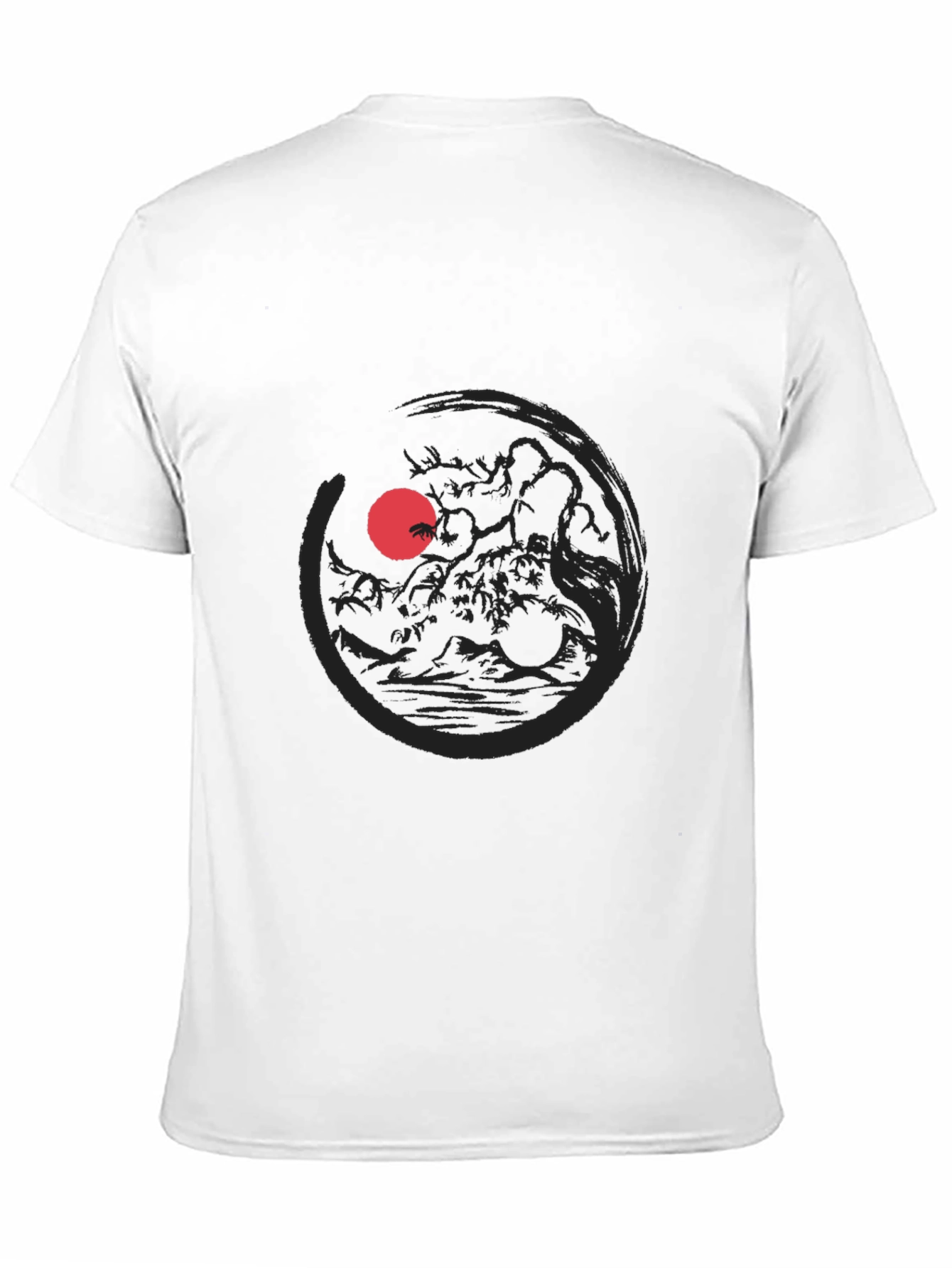 Camiseta Negra Estampado Sol Rojo Japonés